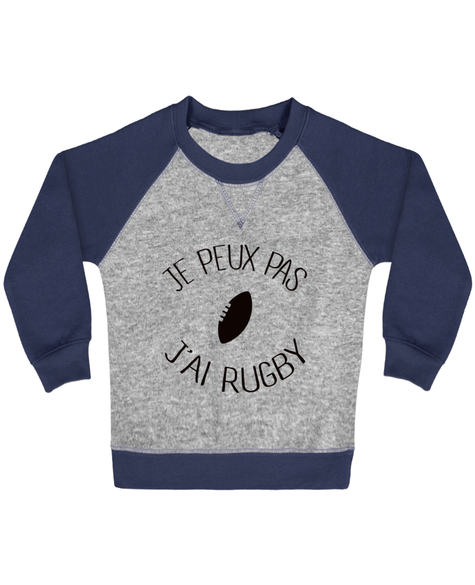 Sweat bébé manches contrastée Je peux pas j'ai rugby par Freeyourshirt.com