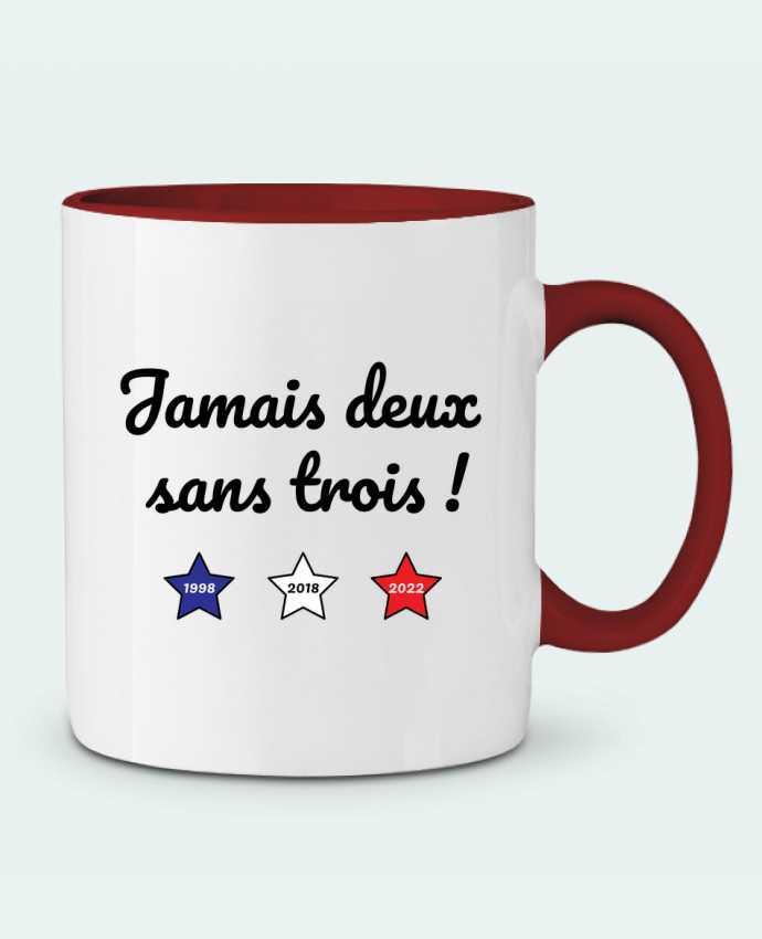 Mug bicolore Jamais deux sans trois - coupe du monde 2022 /wait-design