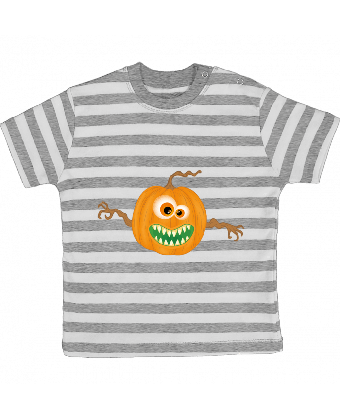 Tee-shirt bébé à rayures Monstre citrouille halloween par Lumagayo