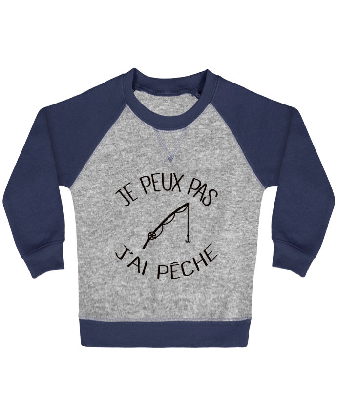 Sweat bébé manches contrastée Je peux pas j'ai pêche par Freeyourshirt.com