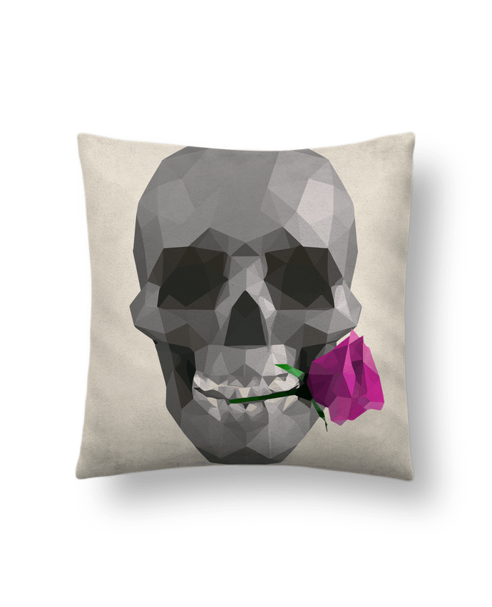 Coussin suédine Tête de mort et rose par justsayin