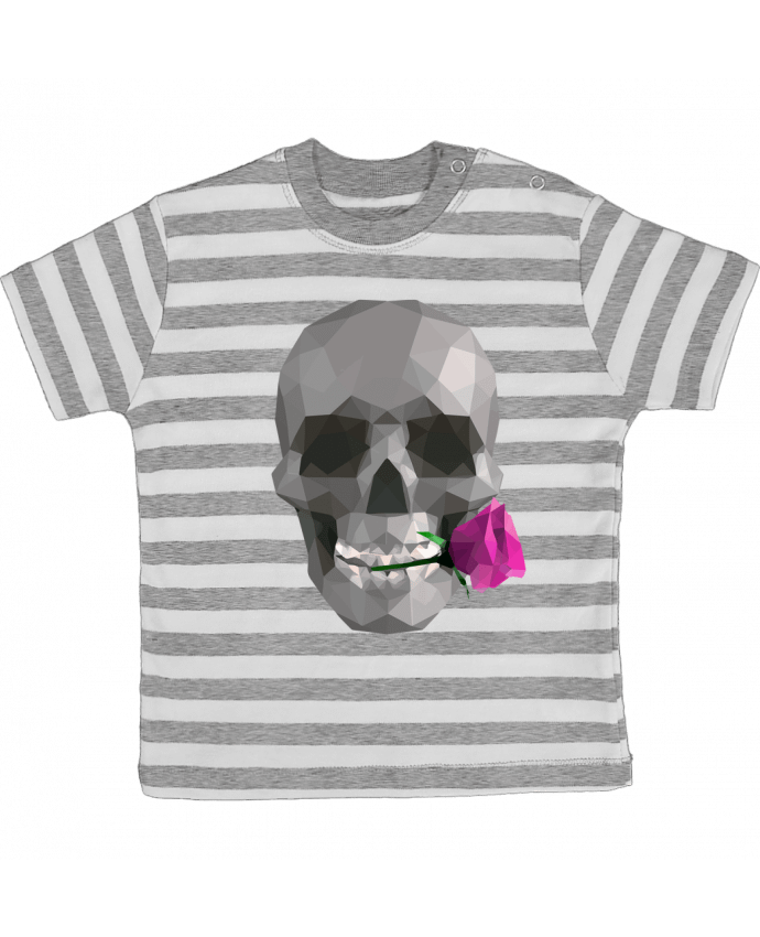 Tee-shirt bébé à rayures Tête de mort et rose par justsayin