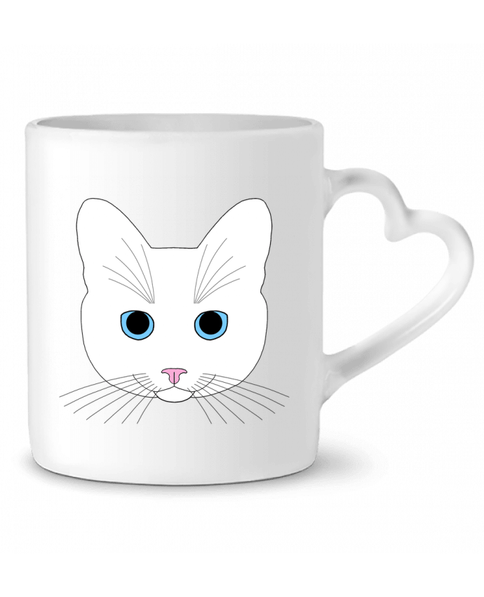 Mug coeur Chat blanc yeux bleu par Finger L