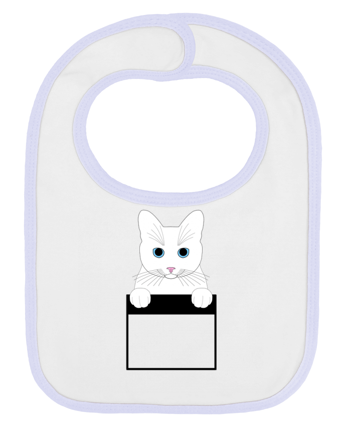 Bavoir bébé uni Chat blanc yeux bleu poche par Finger L