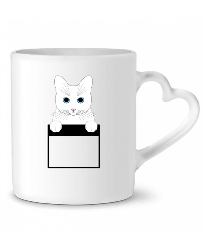Mug coeur Chat blanc yeux bleu poche par Finger L