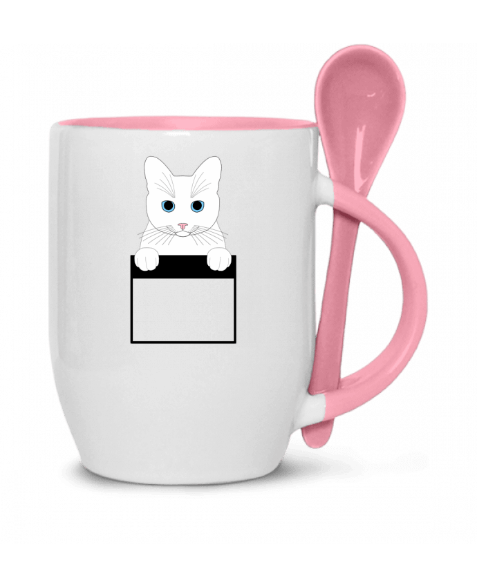  Tasse cuillère Chat blanc yeux bleu poche par Finger L