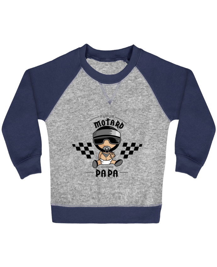 Sweat bébé manches contrastée Futur Motard Comme Papa par GraphiCK-Kids
