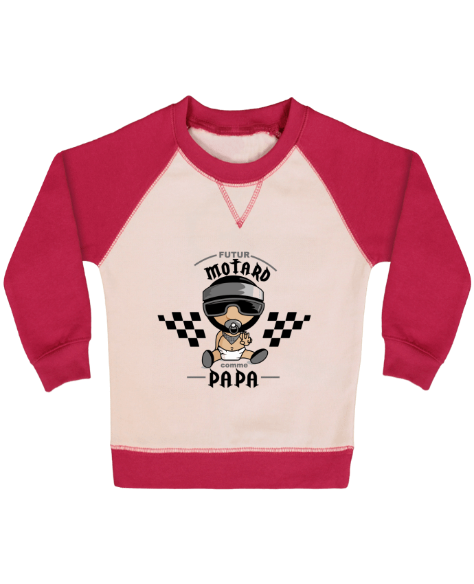 Sweatshirt Baby crew-neck sleeves contrast raglan Futur Motard Comme Papa by GraphiCK-Kids