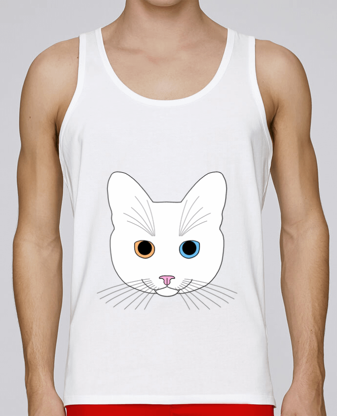 Débardeur homme Chat tête blanc yeux orange bleu par Finger L 100% coton bio