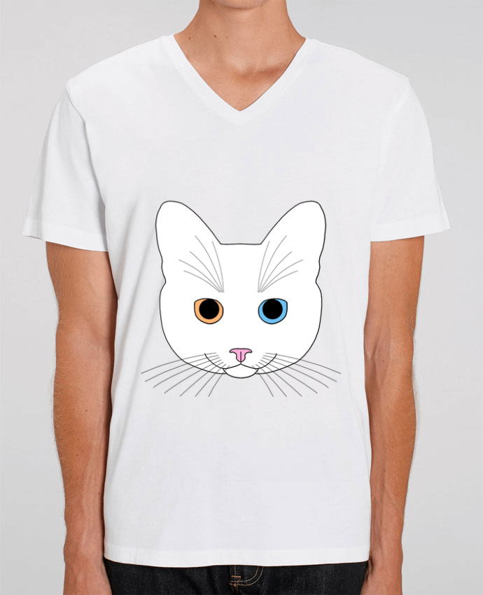 T-shirt homme Chat tête blanc yeux orange bleu par Finger L