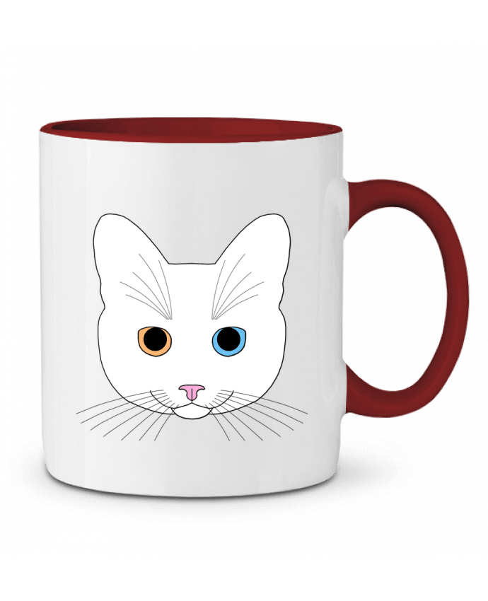Mug bicolore Chat tête blanc yeux orange bleu Finger L