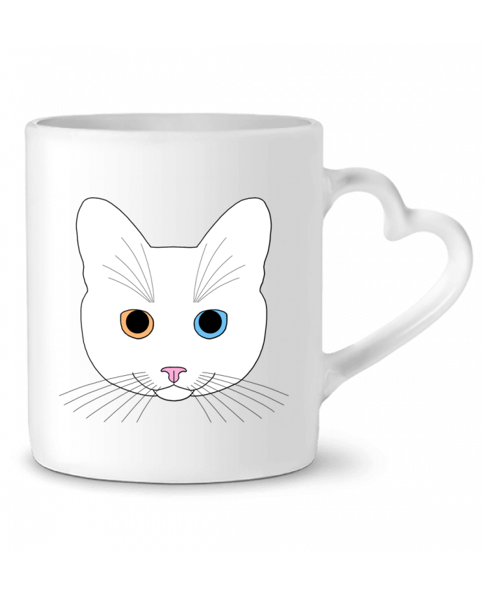 Mug coeur Chat tête blanc yeux orange bleu par Finger L
