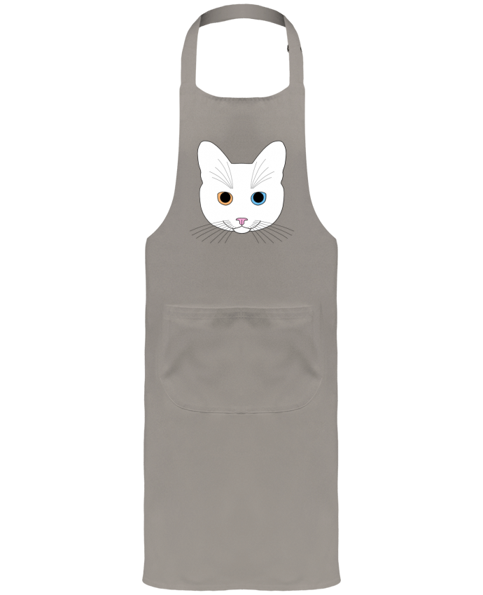Tablier avec poches Chat tête blanc yeux orange bleu par Finger L