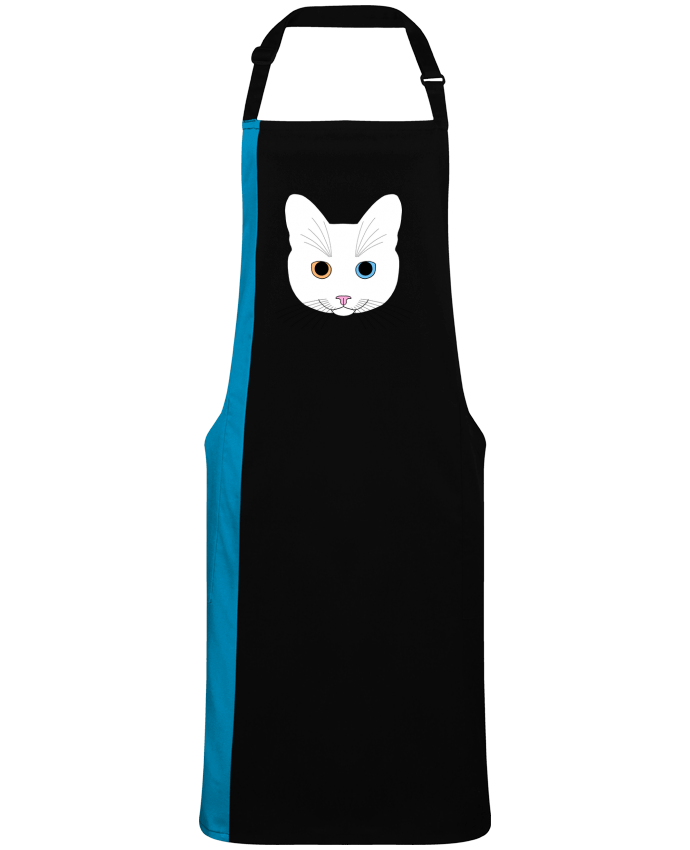 Tablier bicolore Chat tête blanc yeux orange bleu par  Finger L