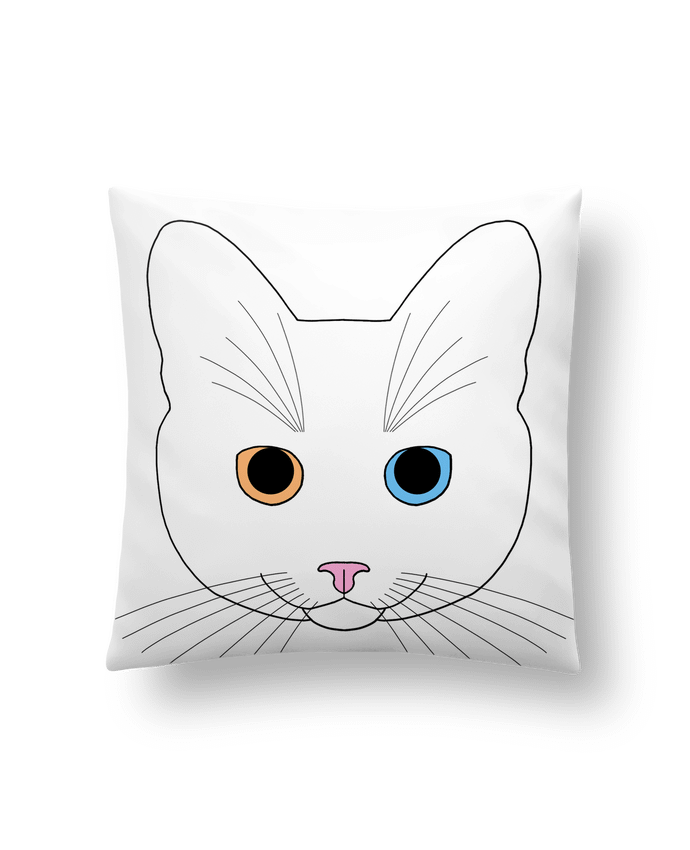 Coussin Chat tête blanc yeux orange bleu par Finger L