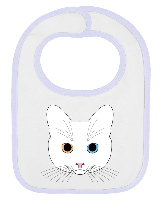 Bavoir bébé uni Chat tête blanc yeux orange bleu par Finger L