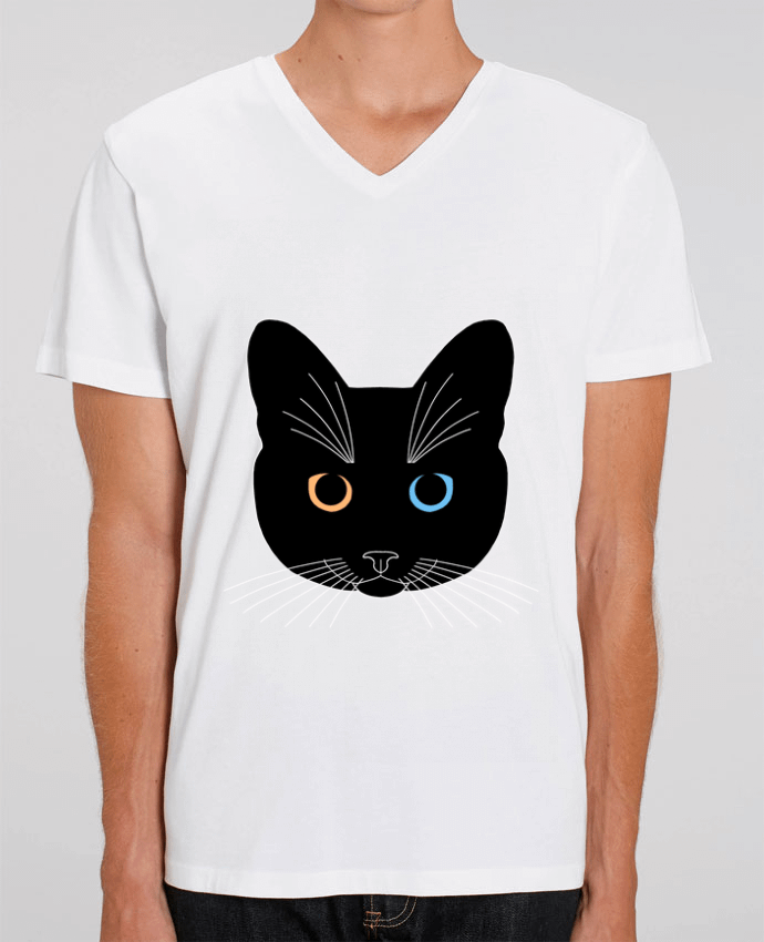 T-shirt homme Chat tête noir yeux orange bleu par Finger L
