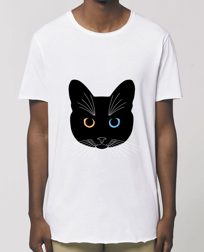 Tee-shirt Homme Chat tête noir yeux orange bleu Par  Finger L