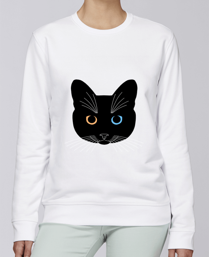 Sweatshirt Chat tête noir yeux orange bleu par Finger L