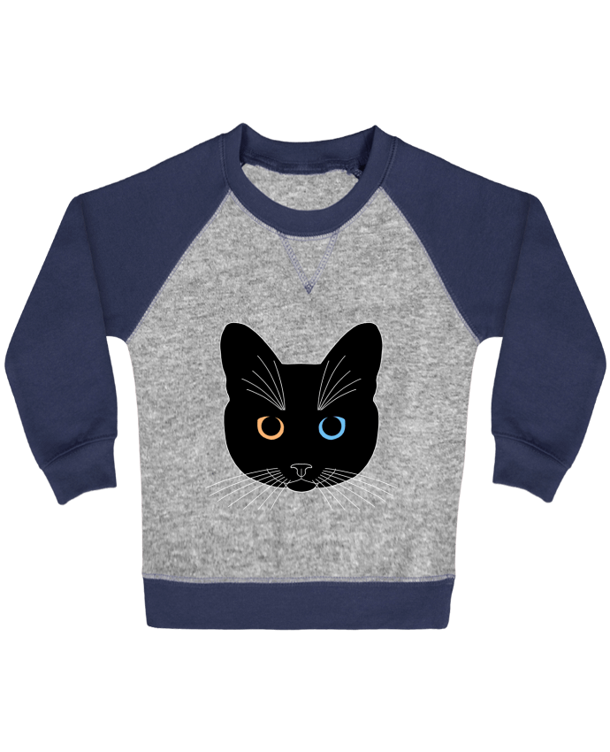 Sweat bébé manches contrastée Chat tête noir yeux orange bleu par Finger L