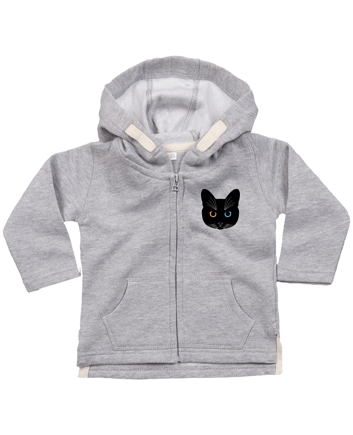 Sweat à capuche bébé zippé Chat tête noir yeux orange bleu par Finger L