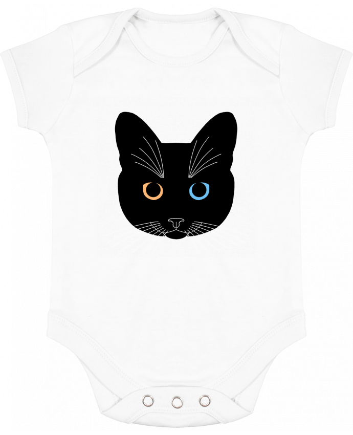 Body bébé manches contrastées Chat tête noir yeux orange bleu par Finger L