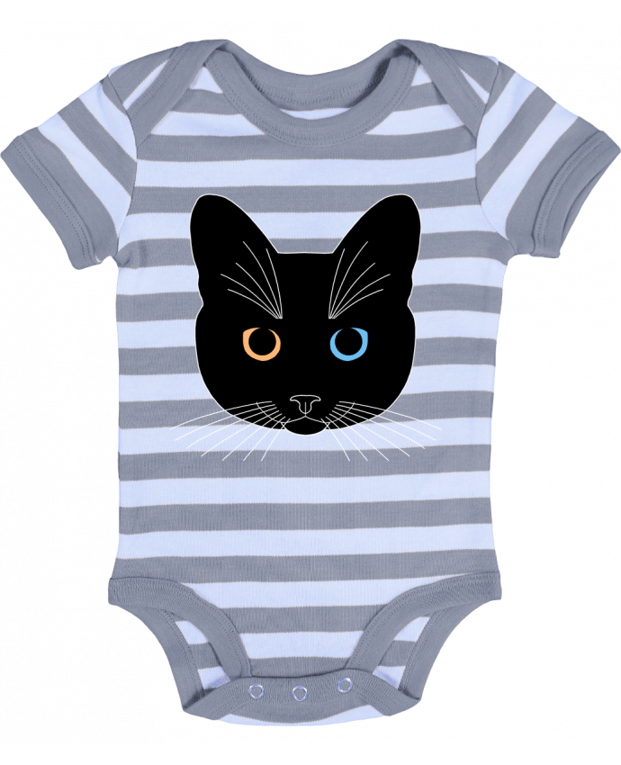 Body Bébé Rayé Chat tête noir yeux orange bleu - Finger L