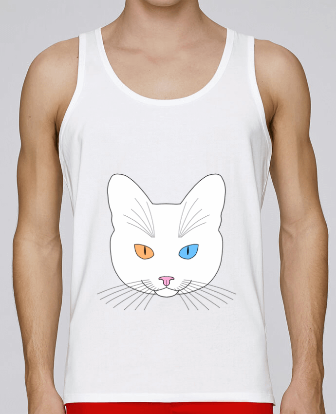 Débardeur homme Chat tête blanc yeux orange bleu par Finger L 100% coton bio