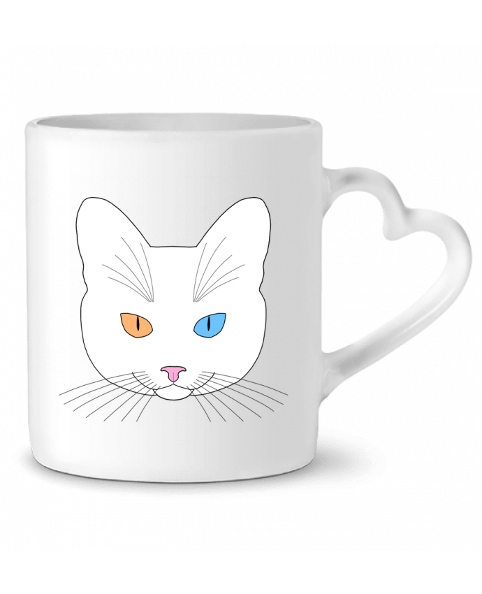 Mug coeur Chat tête blanc yeux orange bleu par Finger L