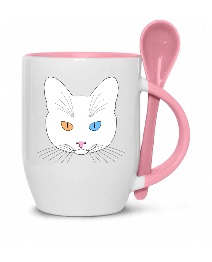  Tasse cuillère Chat tête blanc yeux orange bleu par Finger L