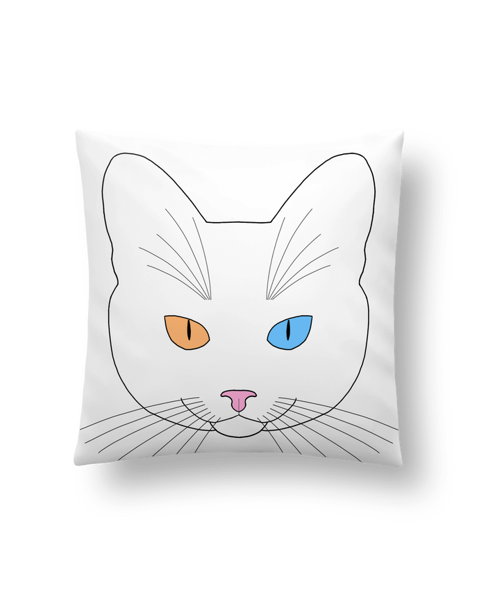 Coussin Chat tête blanc yeux orange bleu par Finger L