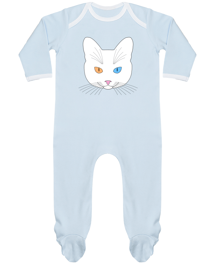 Body Pyjama Bébé Chat tête blanc yeux orange bleu par Finger L