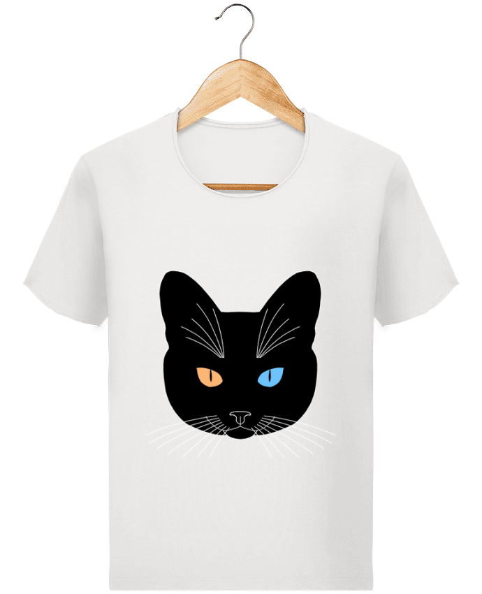  T-shirt Homme vintage Chat tête noir yeux orange bleu par Finger L