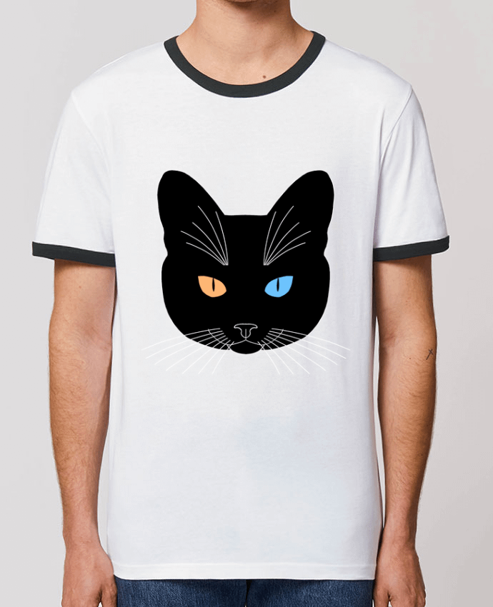 T-shirt Chat tête noir yeux orange bleu par Finger L