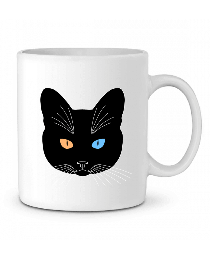 Mug  Chat tête noir yeux orange bleu par Finger L