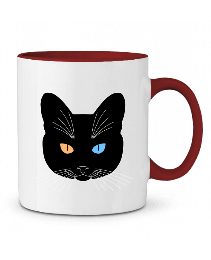 Mug bicolore Chat tête noir yeux orange bleu Finger L