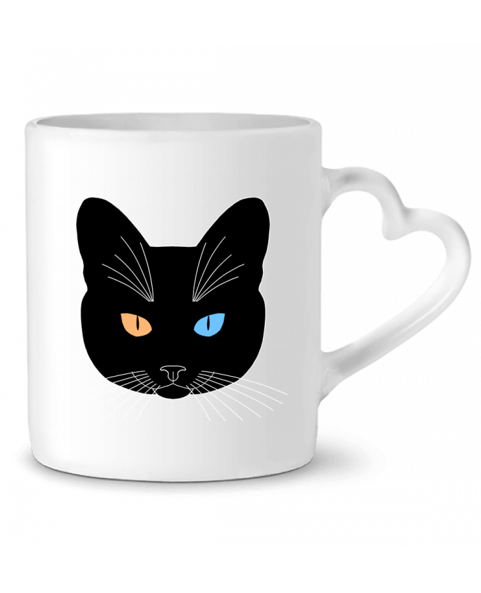 Mug coeur Chat tête noir yeux orange bleu par Finger L