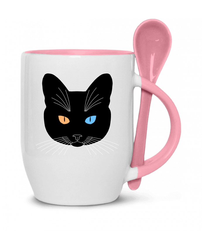  Tasse cuillère Chat tête noir yeux orange bleu par Finger L