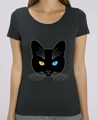 T-shirt Femme Chat tête noir yeux orange bleu par Finger L