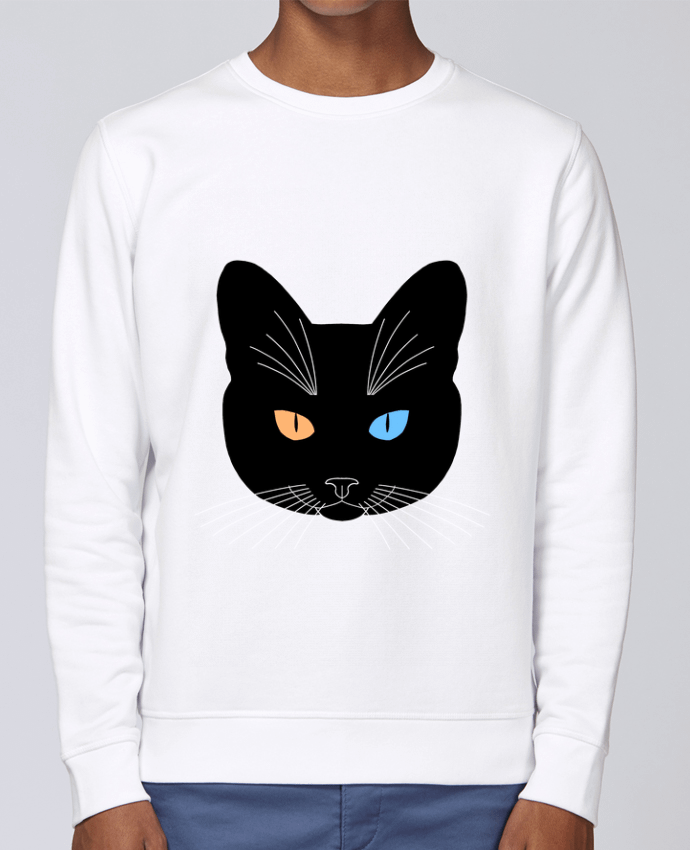 Sweatshirt Chat tête noir yeux orange bleu par Finger L