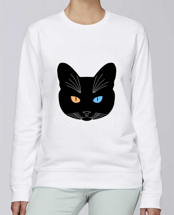 Sweatshirt Chat tête noir yeux orange bleu par Finger L