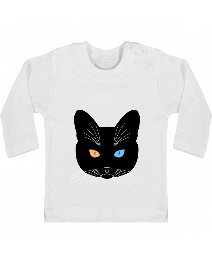 T-shirt bébé Chat tête noir yeux orange bleu manches longues du designer Finger L