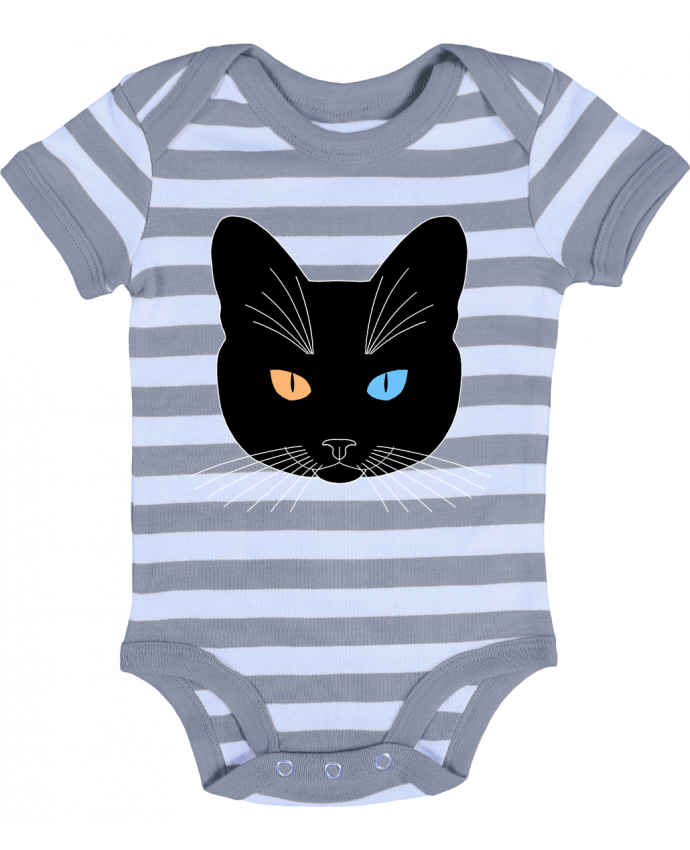 Body Bébé Rayé Chat tête noir yeux orange bleu - Finger L