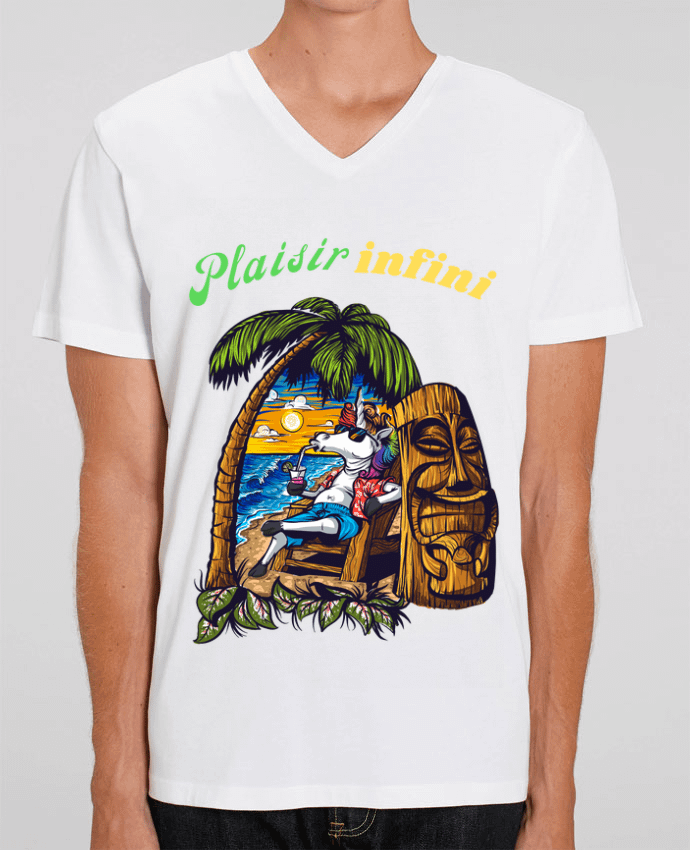 Men V-Neck T-shirt Stanley Presenter LA LICORNE EN VACANCES - PLAISIR INFINI by PLAISIR INFINI