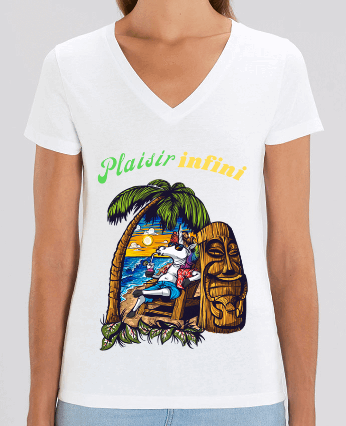 Camiseta Mujer Cuello V Stella EVOKER LA LICORNE EN VACANCES - PLAISIR INFINI Par  PLAISIR INFINI