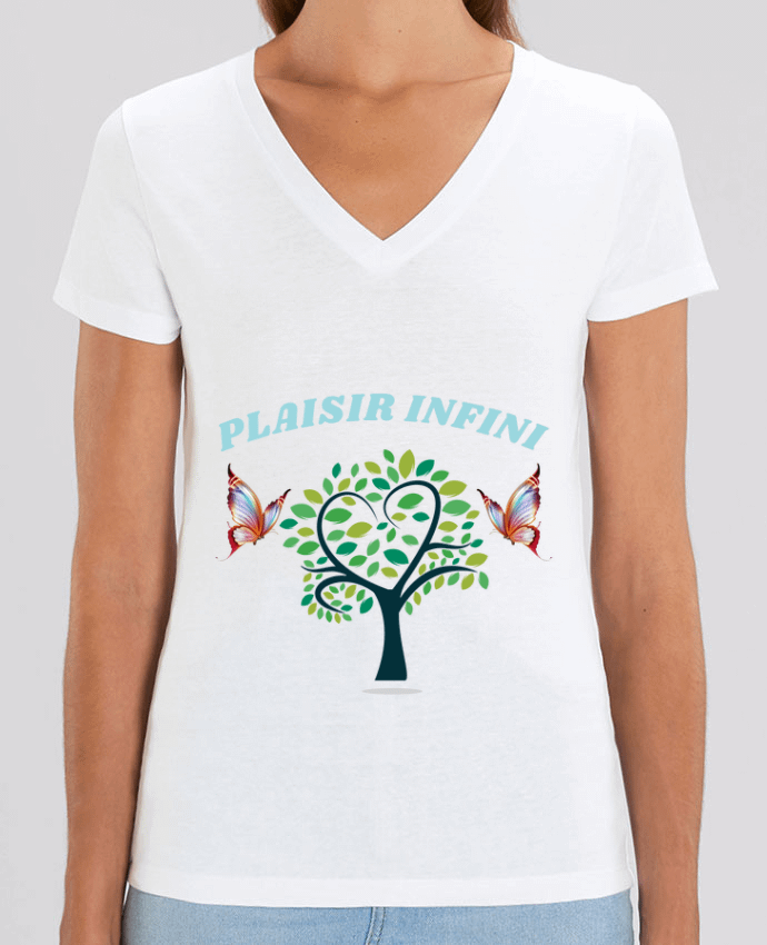 Women V-Neck T-shirt Stella Evoker L'arbre de coeur et les papillons PLAISIR INFINI Par  PLAISIR INFINI