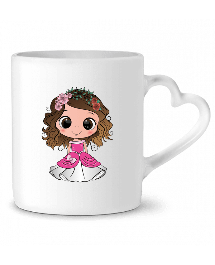 Mug coeur Princesse brune aux yeux bruns avec une robe rose par EmmaCreation