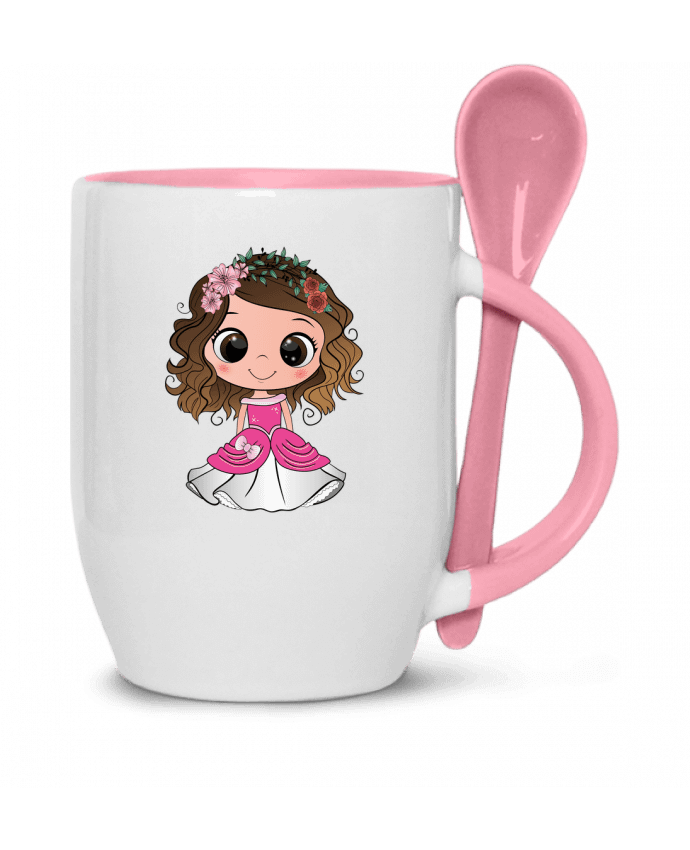  Tasse cuillère Princesse brune aux yeux bruns avec une robe rose par EmmaCreation