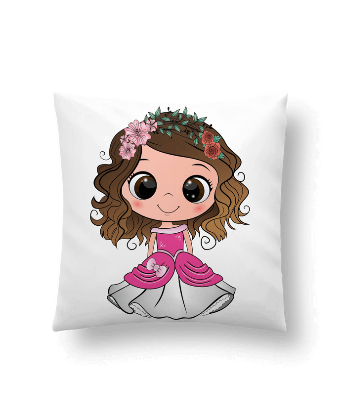 Coussin Princesse brune aux yeux bruns avec une robe rose par EmmaCreation