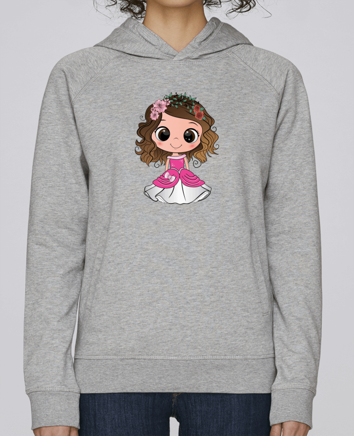 Sweat capuche femme Princesse brune aux yeux bruns avec une robe rose par EmmaCreation